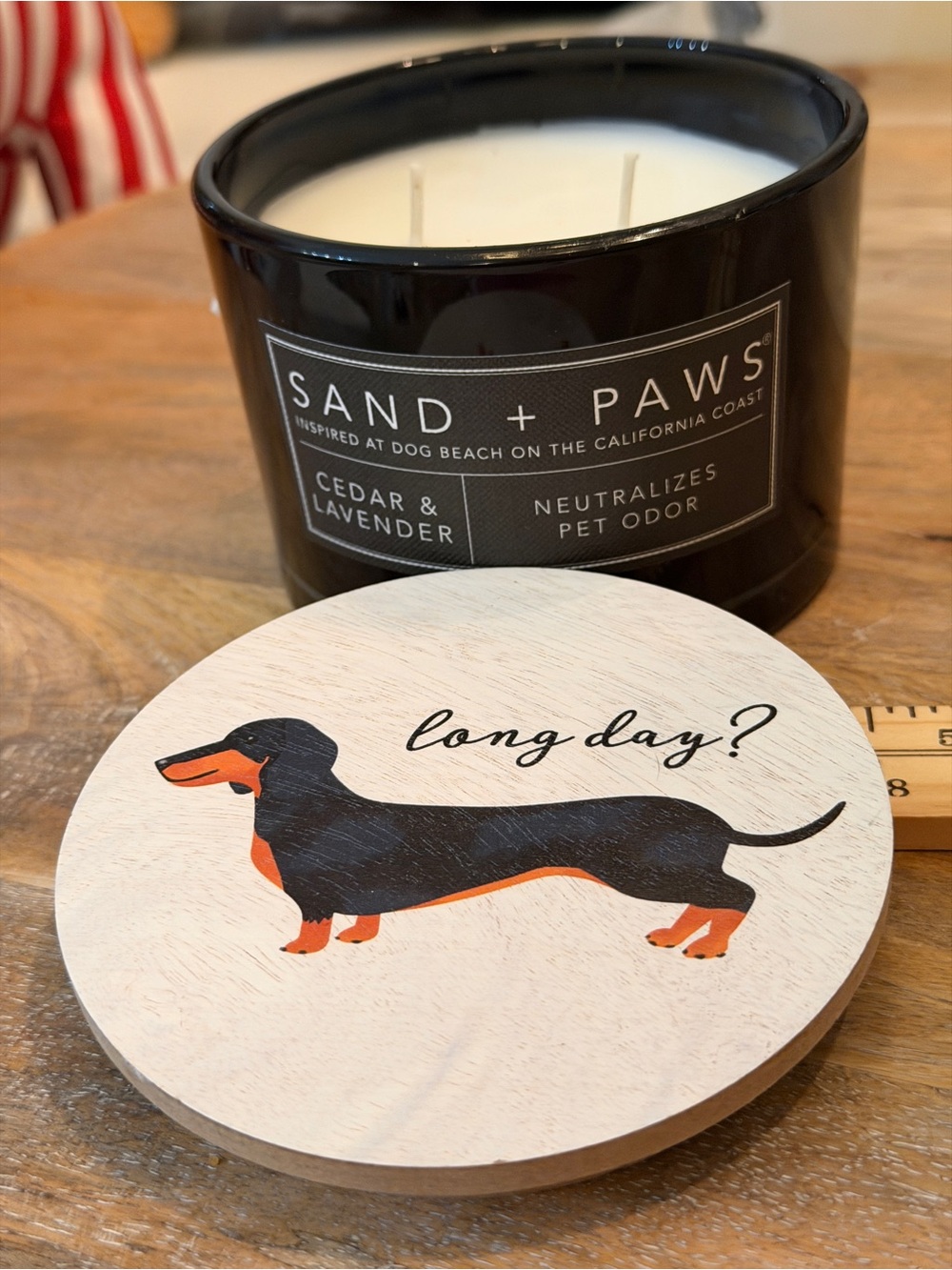 Dachshund Cedar & Lavender Scented Candle. LONG DAY? From Sand + Paws